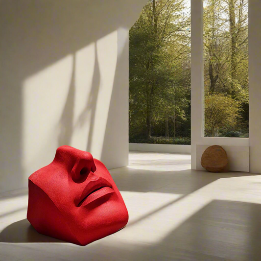 Curiosus Large Metal Face Sculpture (Matt Red)
