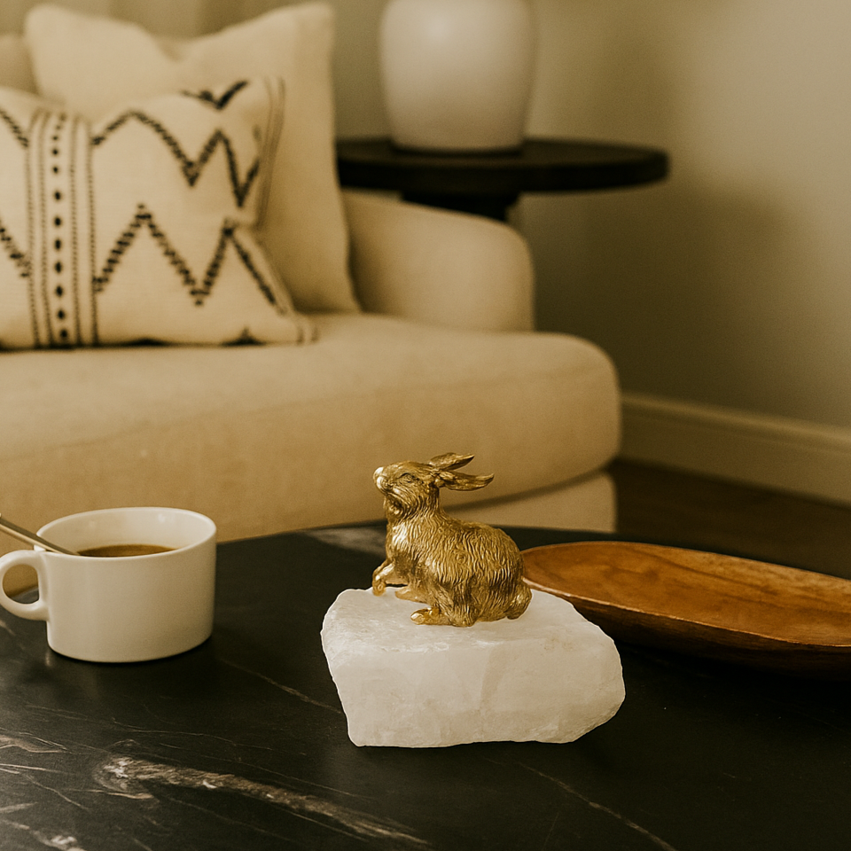 Cudio Crystal Brass Rabbit Sculpture