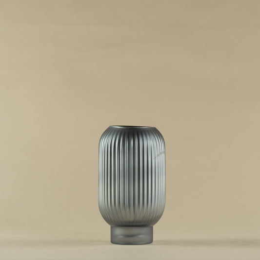 Smokey Grey Linear Striped Glass Vase