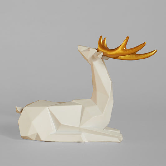 White deer sculpture for home decor in white and gold – ceramic handcrafted deer showpiece