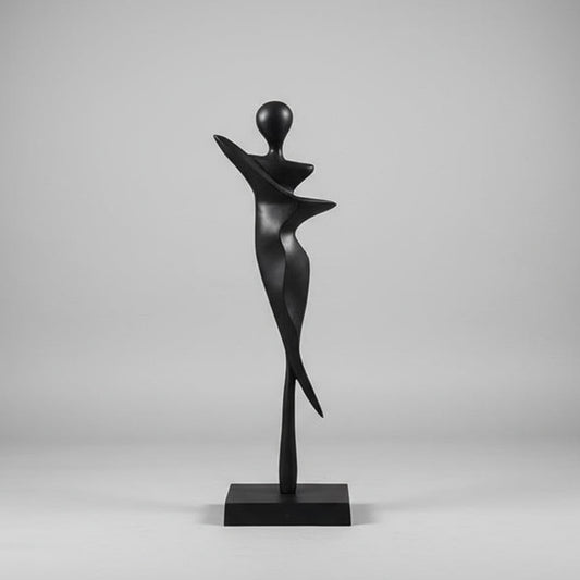 Large 3-foot metal lady sculpture displayed in a modern living room