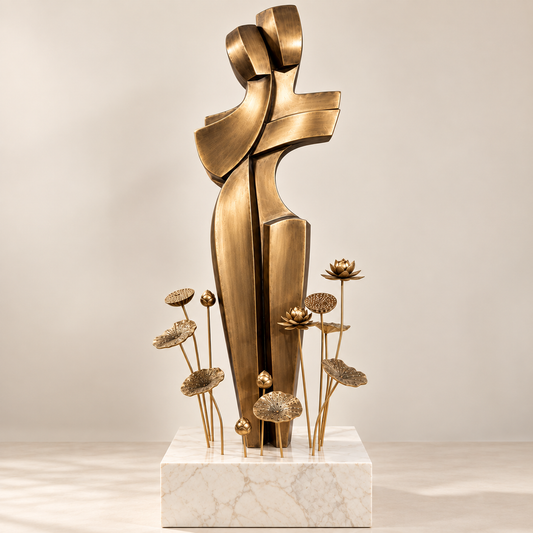 Luxury Couple Sculpture with Marble Base | The Lotus Embrace