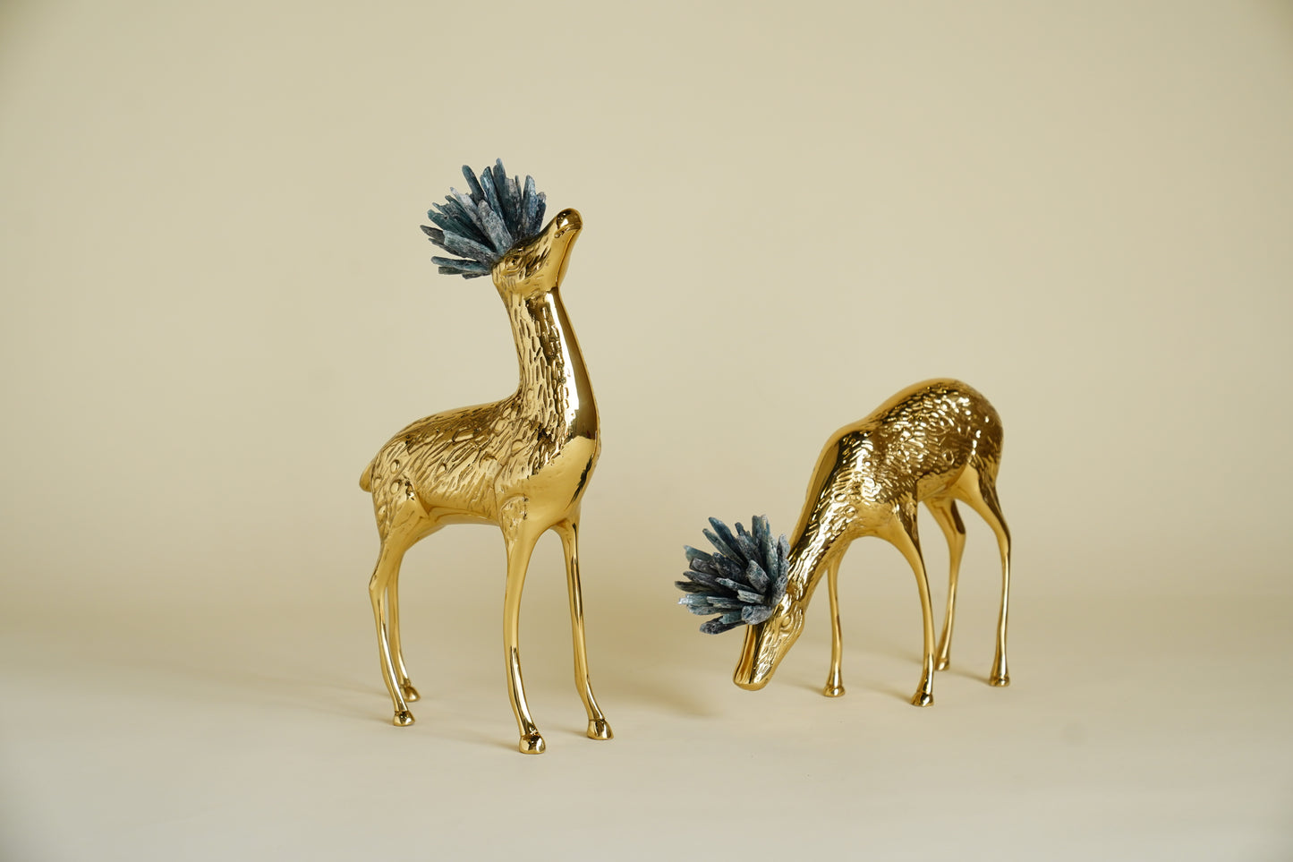 Floren Crystal Brass Deer Figurines (Set of 2)