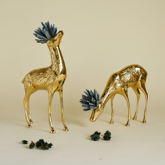 Floren Crystal Brass Deer Figurines (Set of 2)