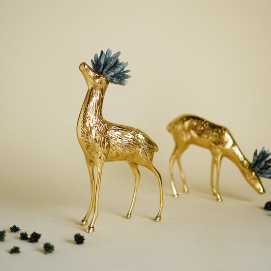 Floren Crystal Brass Deer Figurines (Set of 2)