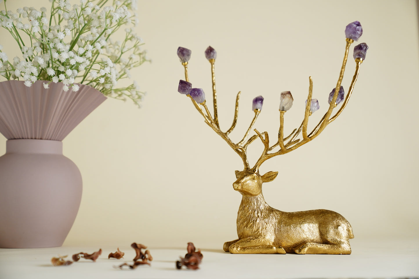 Augustus Crystal Brass Deer Centrepiece