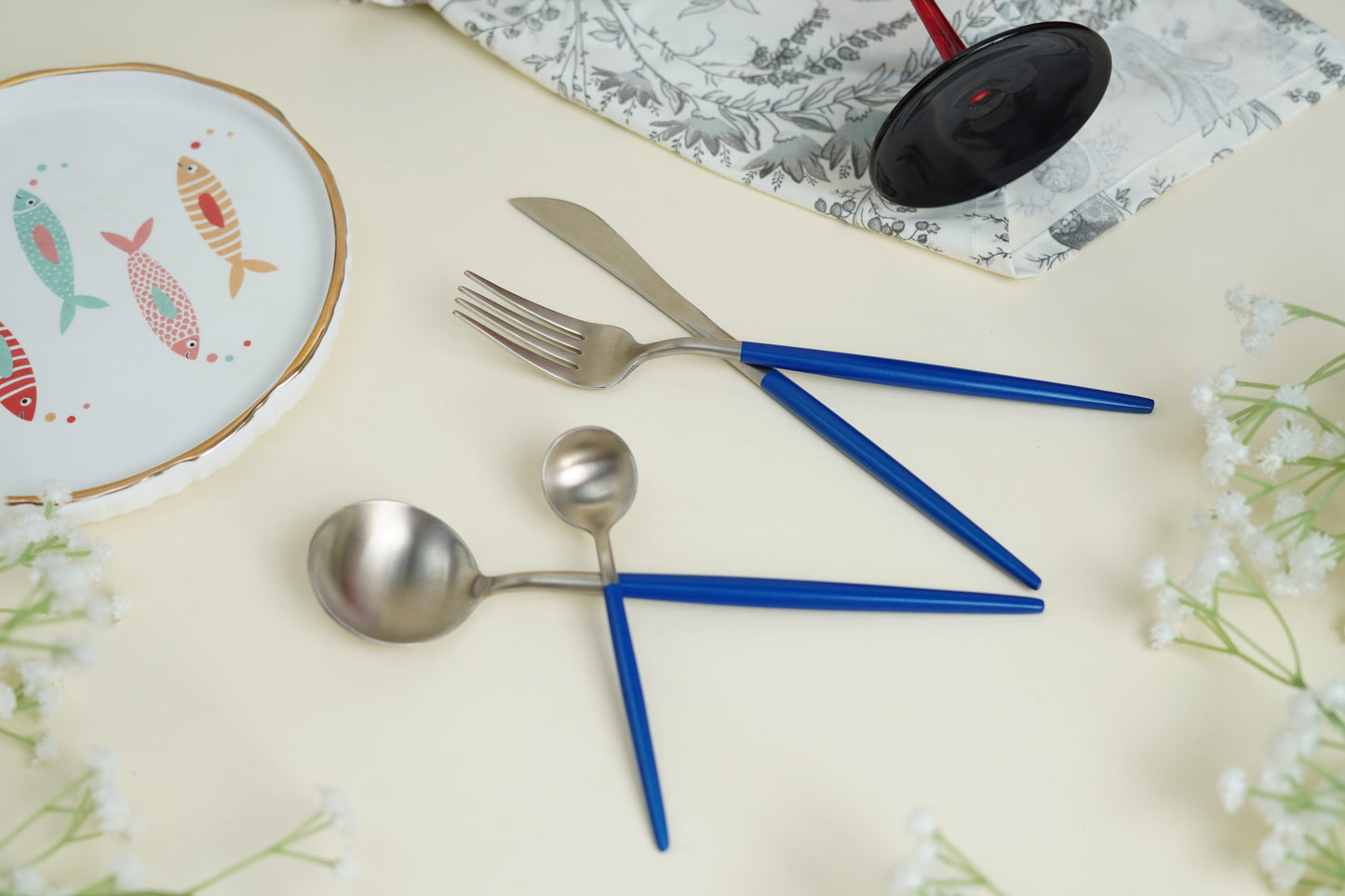 Nordic Dinner Blue Silver Cutlery (Set of 24 pieces)