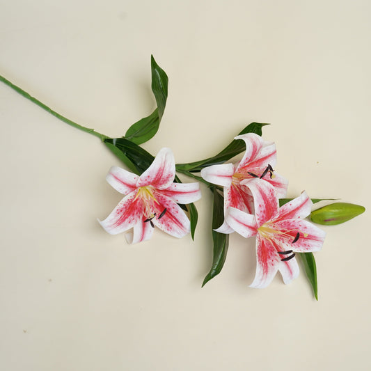 Pink & White Oriental Lily Artificial Flower Stem