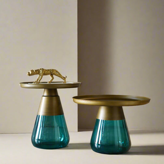 Speculo Teal Blue Glass Coffee Table (24 Inches)