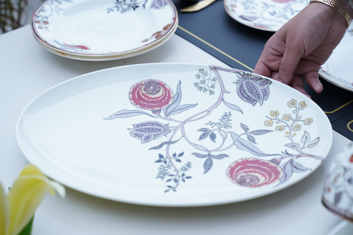 Red marigold Bone china Oval platter