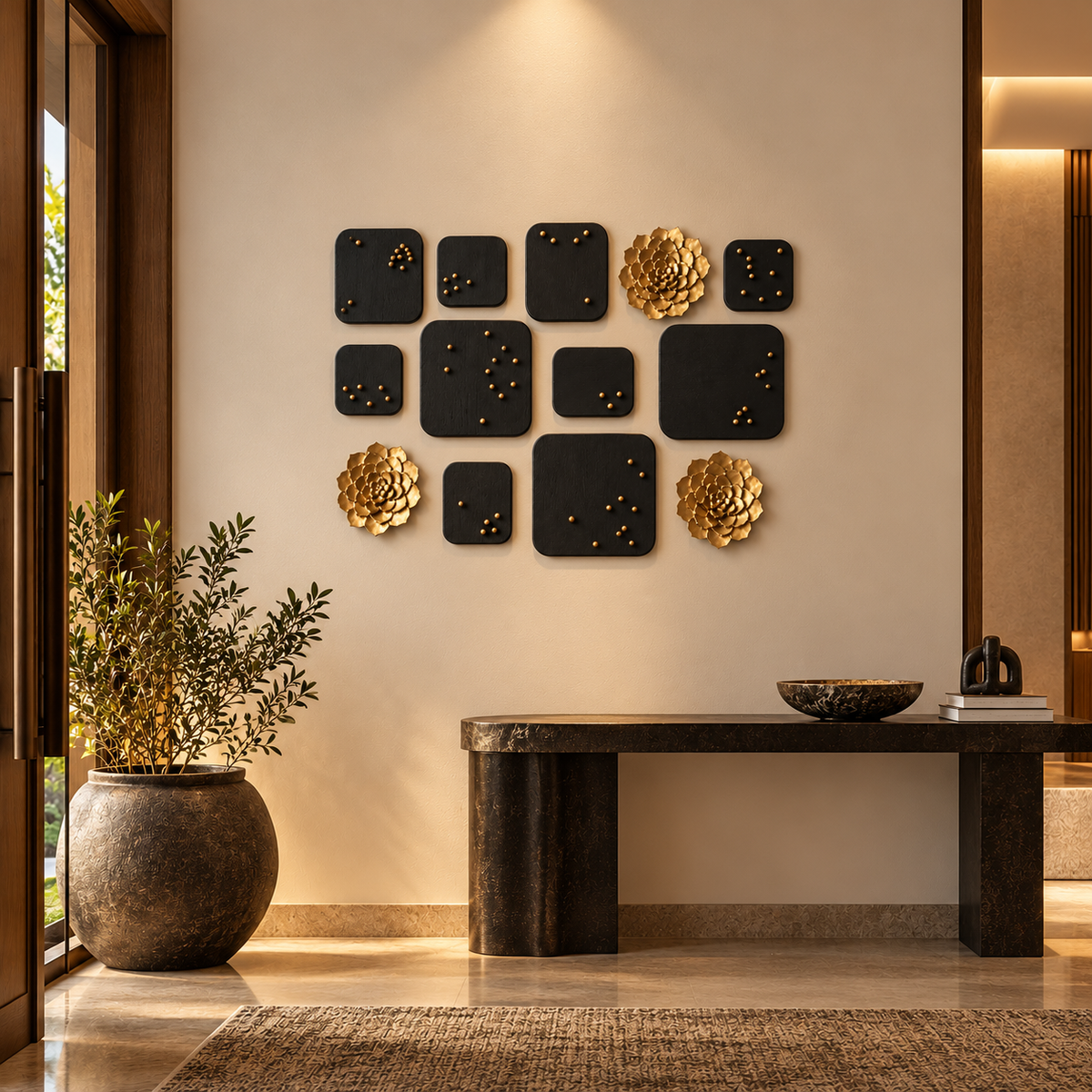 Wooden Lotus Brass Wall Decor