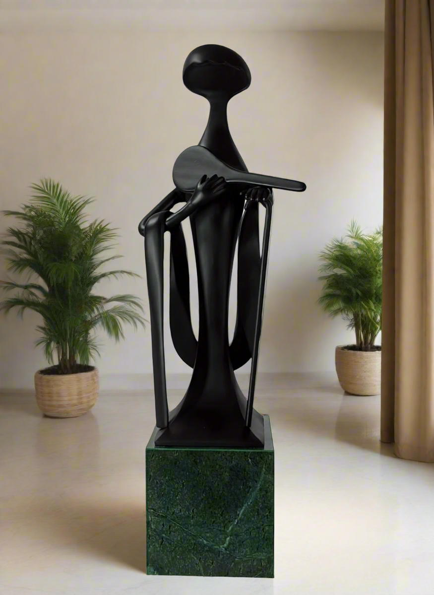 Japandi Guitar Man Sculpture with Marble Base (4 feet)