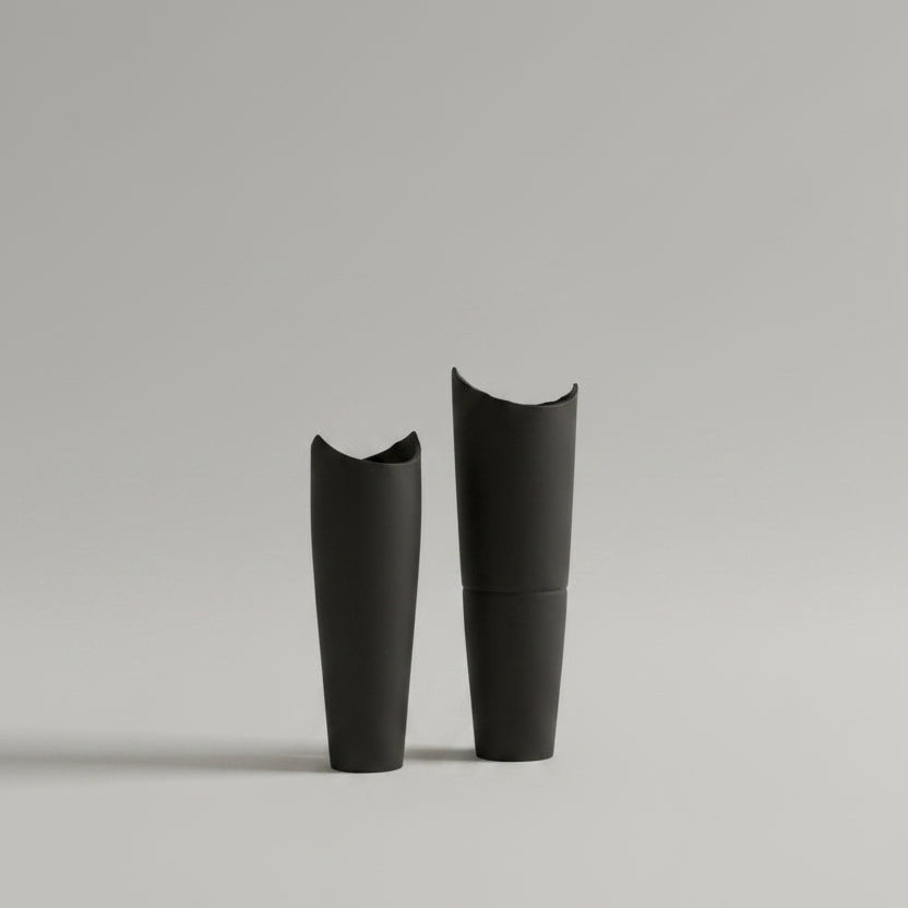 Matt Black Glass Vases (Set of 2)