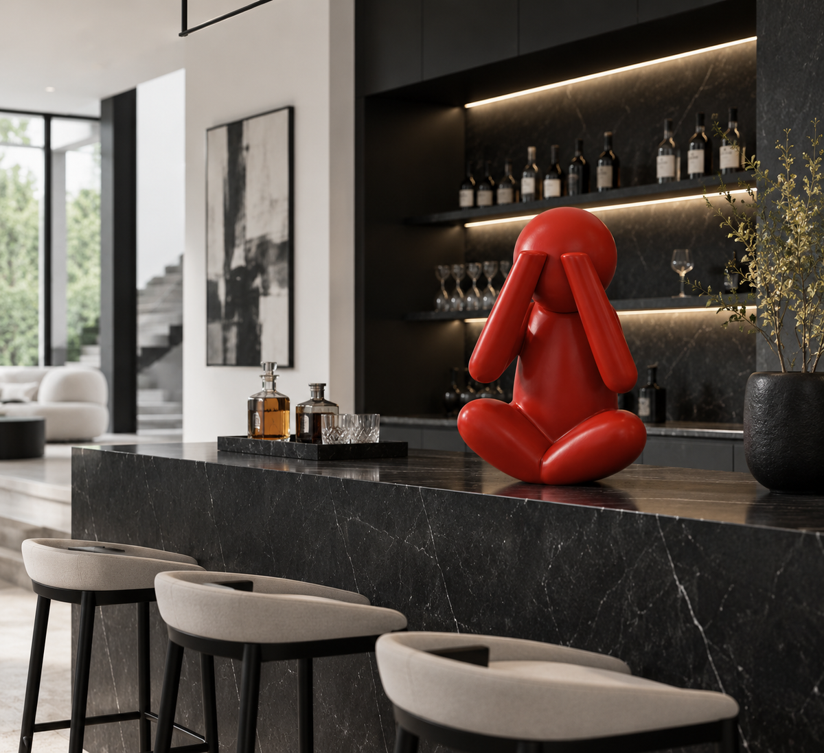 The Unbothered Monkey | Large Metal Sculpture (Red)