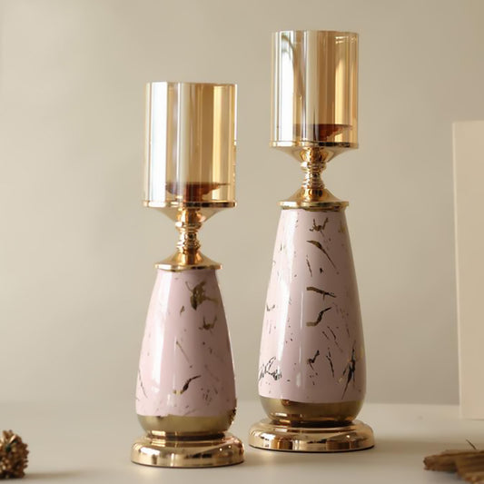 Fabella Gold Pink Decorative Candle Stands (Set of 2)