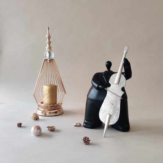 Musical Violin Man sculpture in matte black resin for modern home décor