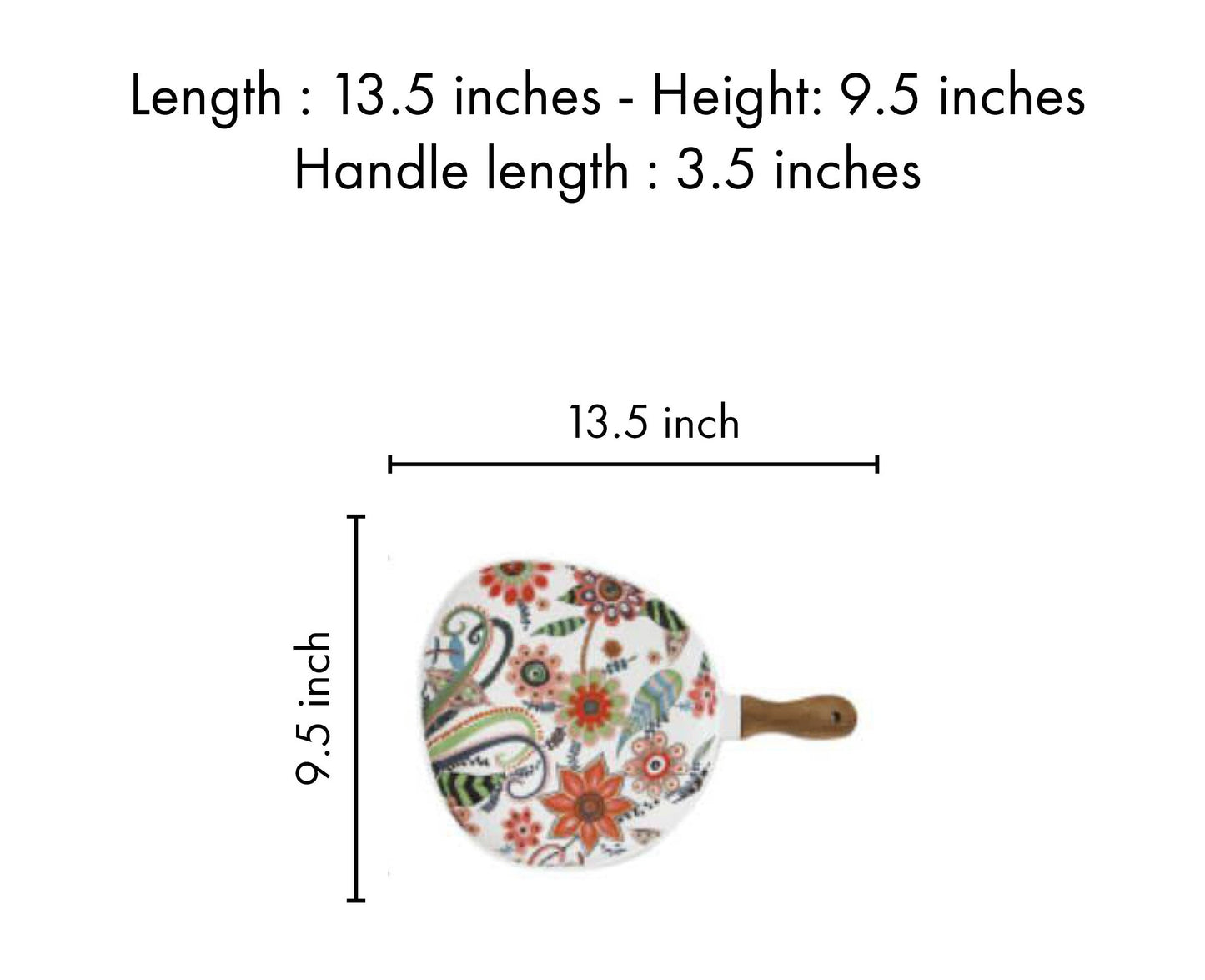 Floral Food Serving Platter with wooden handle (large)