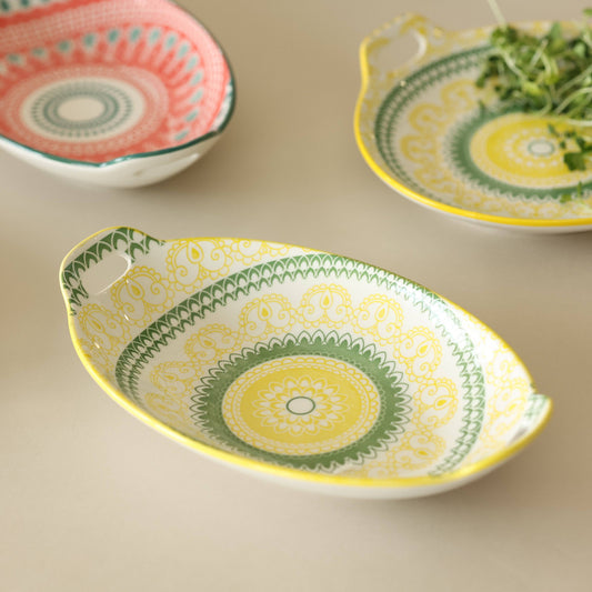 Multipurpose Yellow Oval Ceramic Platter ( Large )