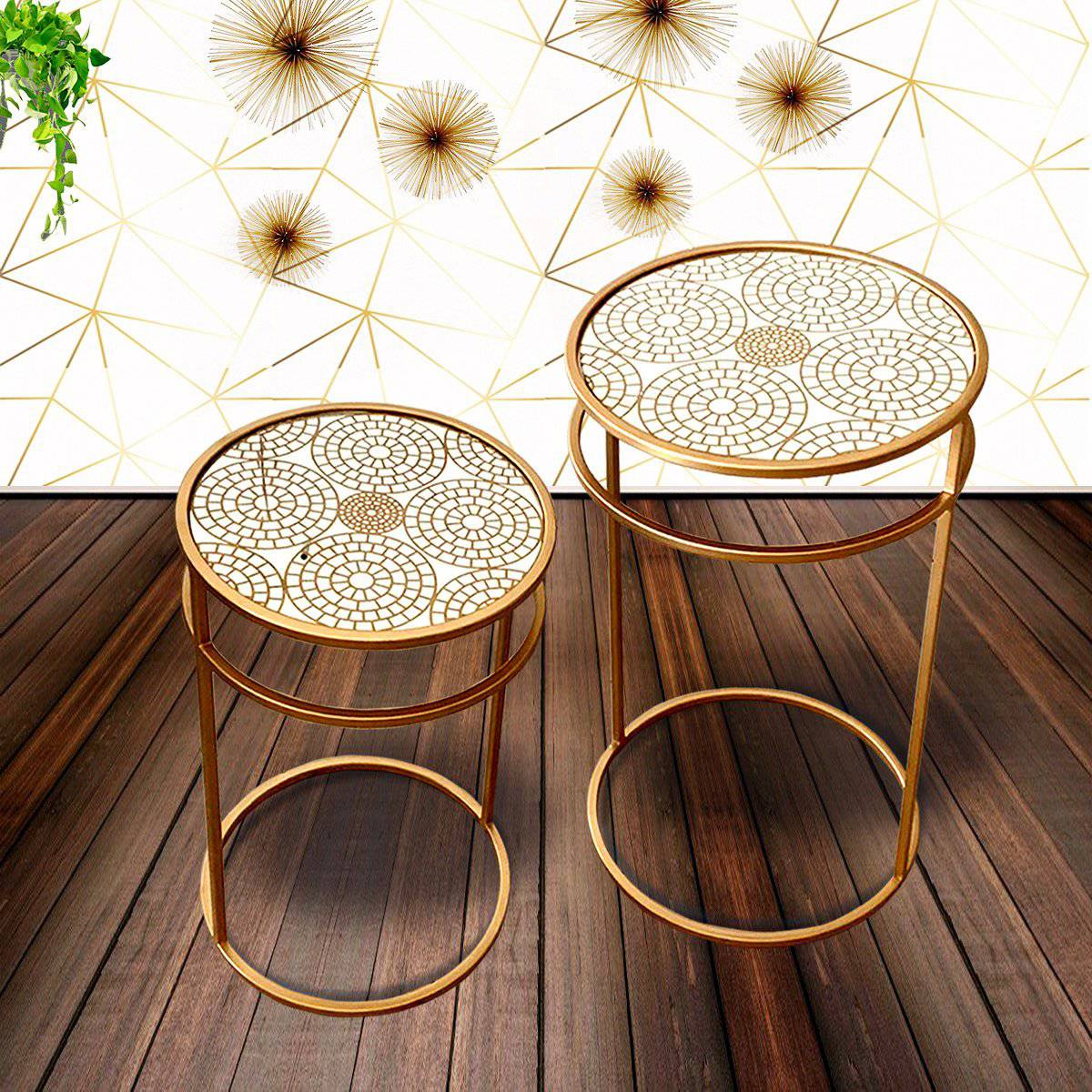 Home Decor Mirror Glass Metal Matt Gold Nesting Tables (Set of 2) - The Decor Circle