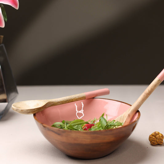 Pink Tableware Wooden Multipurpose Salad Bowl - The Decor Circle