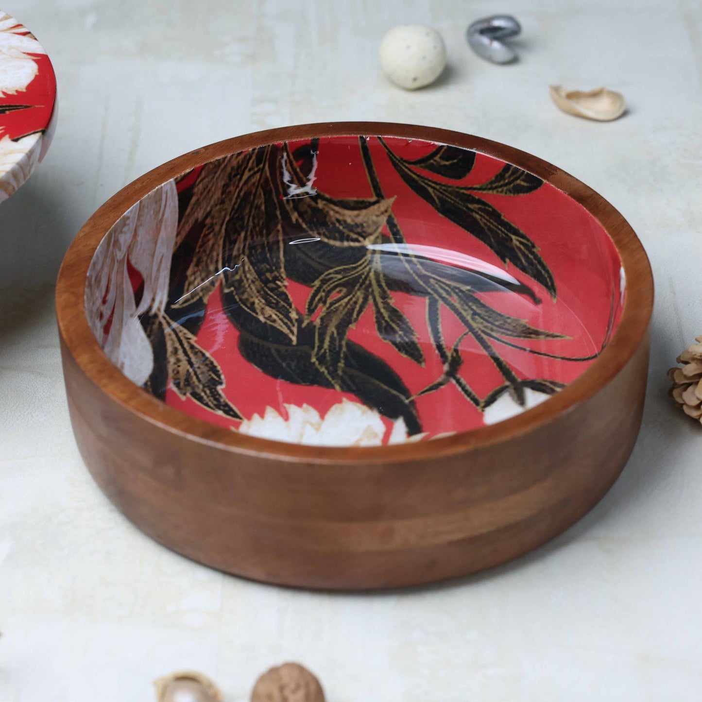 Red Paradise Multipurpose Large Snack Wooden Bowl - The Decor Circle