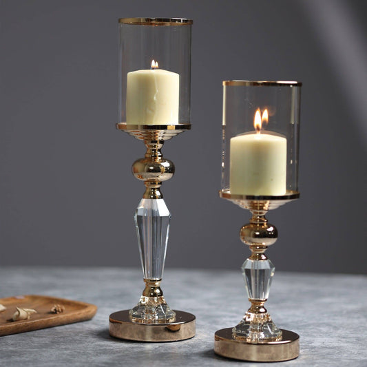 Fulgor Rose Gold Crytsal Candle Stands - The Decor Circle