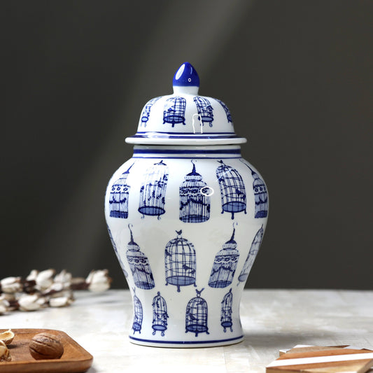 Luxury Decor Blue Bird Cage Decorative Jar - The Decor Circle