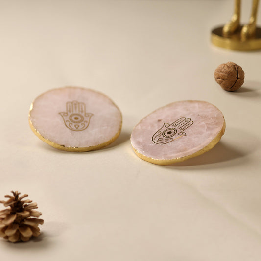 Decor Rose quartz Hamsa Round Agate Coasters (Set of 2) - The Decor Circle