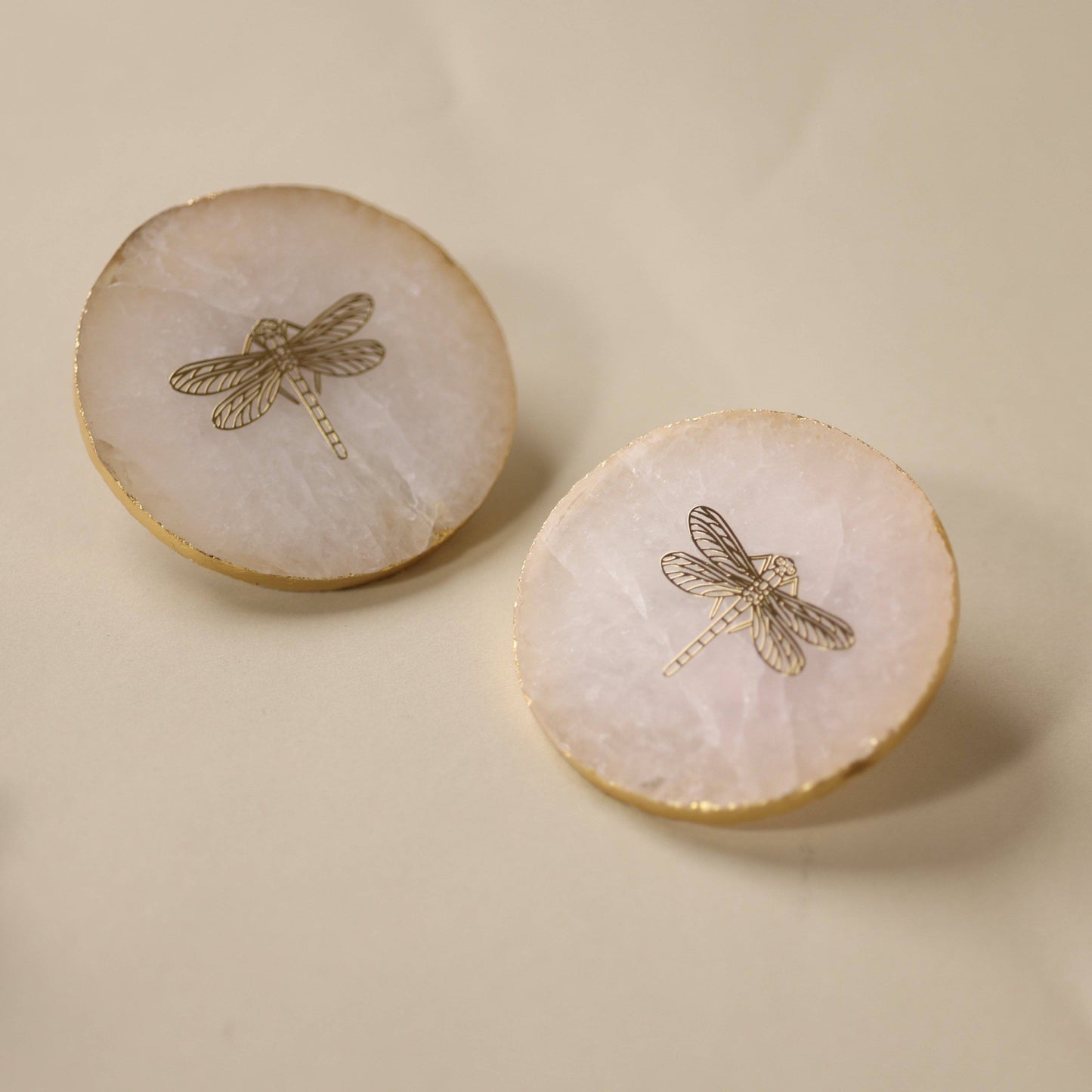 Decor Rose quartz Round Dragonfly Agate Coasters (Set of 2) - The Decor Circle