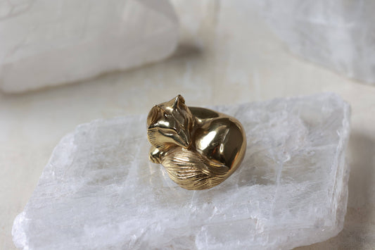 Fox Observer Rock Crystal Brass Animal Sculptures