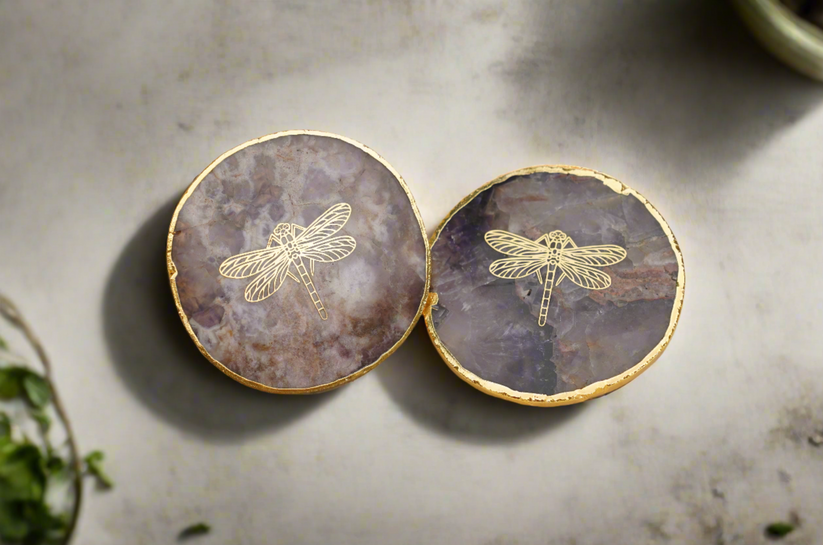 Dragonfly Amethyst coaster (Set of 2) – The Decor Circle