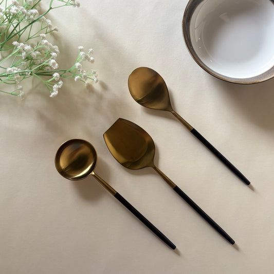 Nordic Brown Gold Serving Spoons (Set of 3)