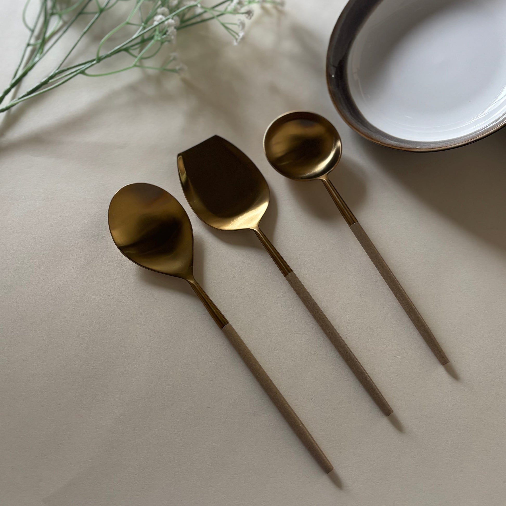 Nordic Beige Gold Serving Spoons (Set of 3)
