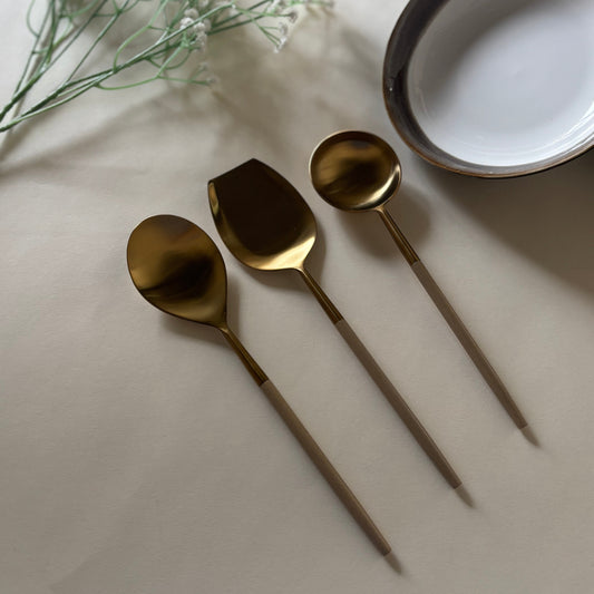 Nordic Beige Gold Serving Spoons (Set of 3)