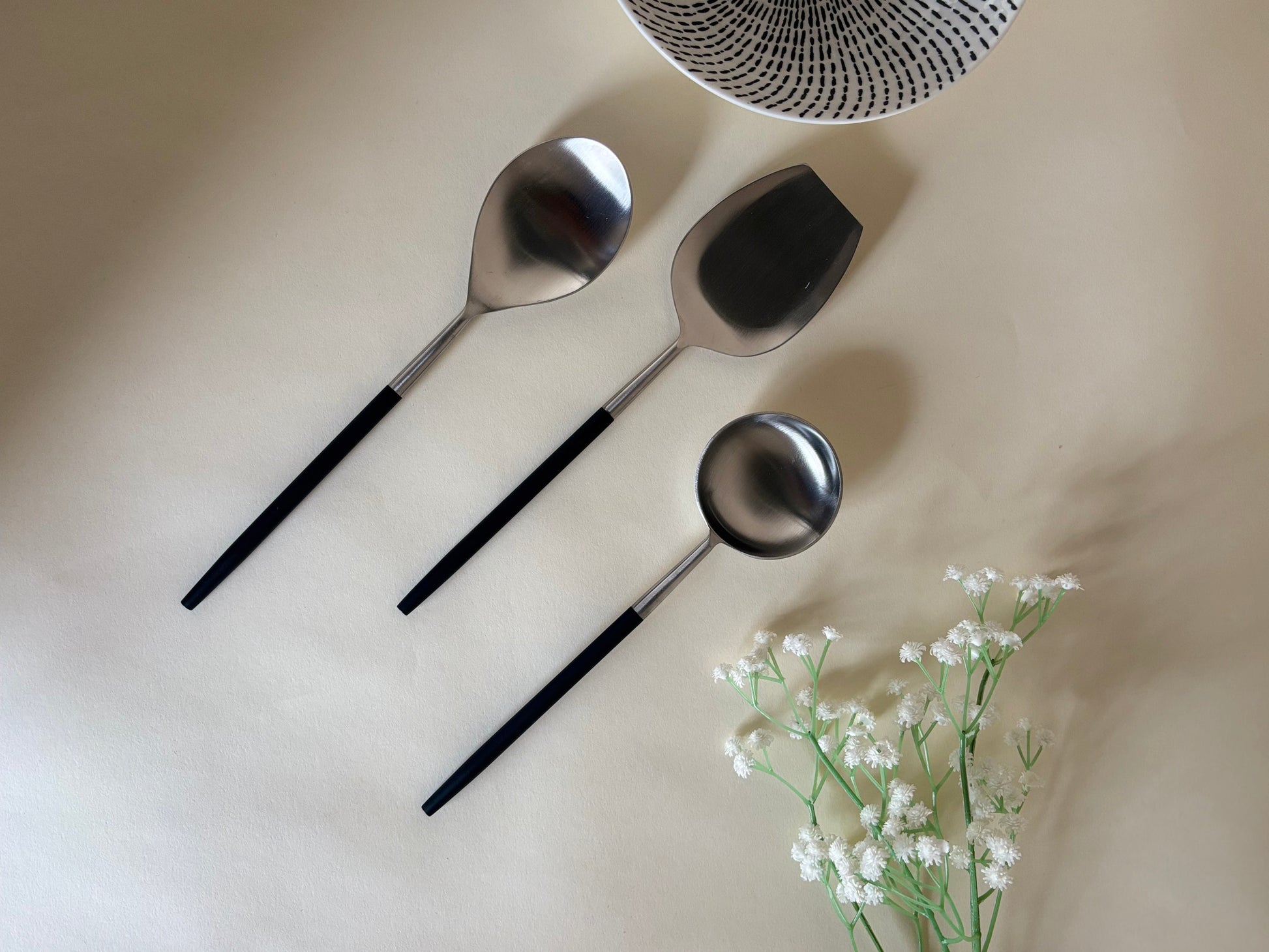 Nordic Black Silver Serving Spoons (Set of 3)