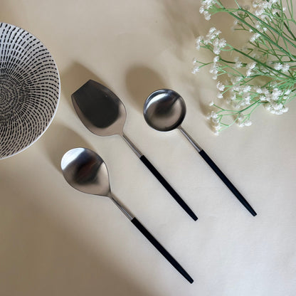 Nordic Black Silver Serving Spoons (Set of 3)