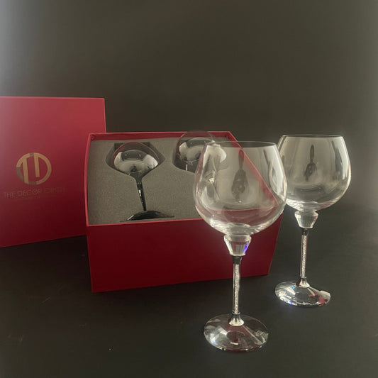 Caelus Silver Crystal Goblet Wine Glasses (Set of 4)