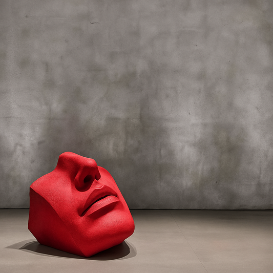 Curiosus Large Metal Face Sculpture (Matt Red)
