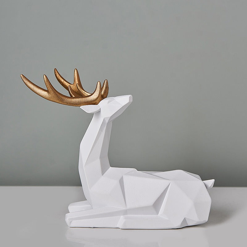 Contemporary white deer sculpture with gold antlers – handcrafted ceramic home decor piece