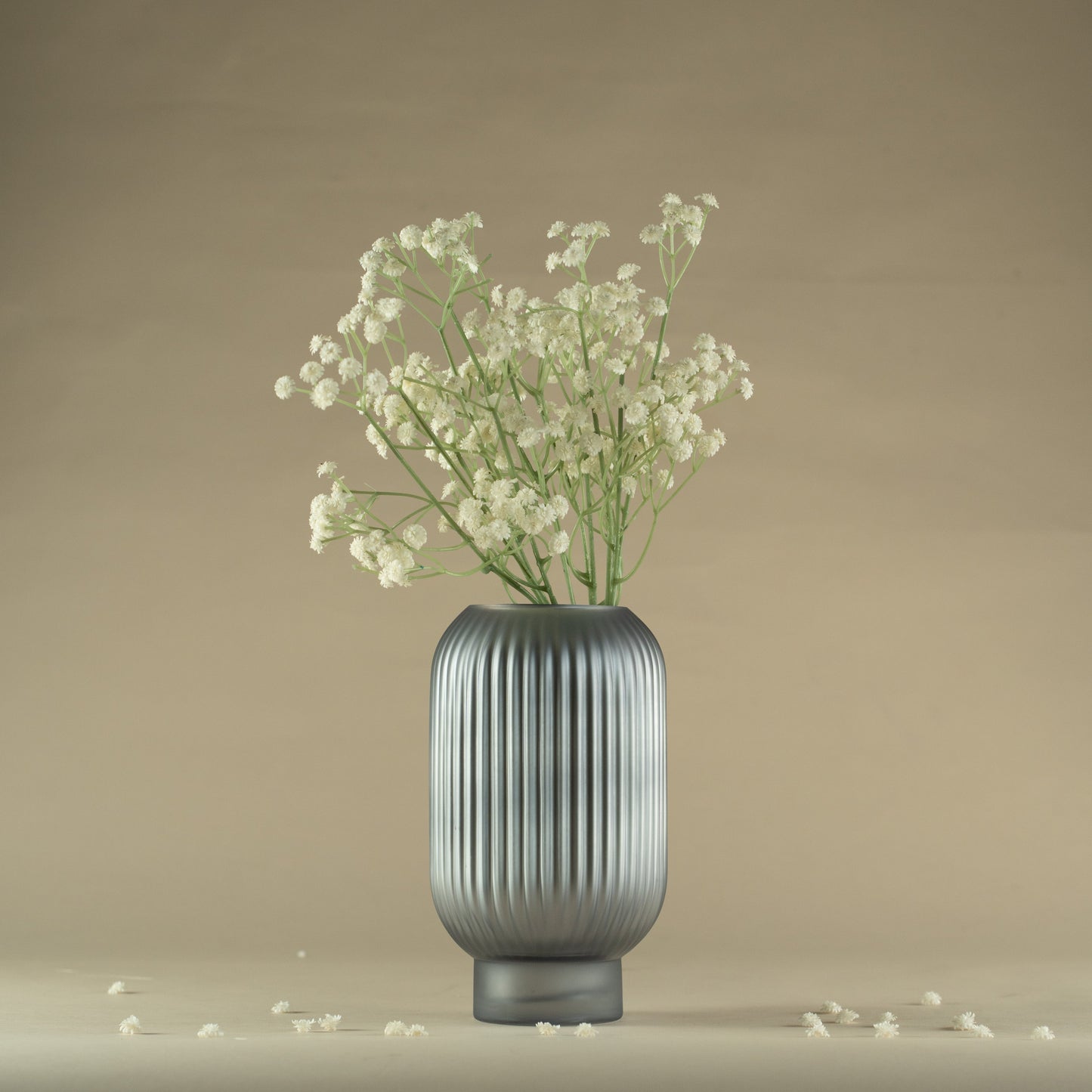 Smokey Grey Linear Striped Glass Vase