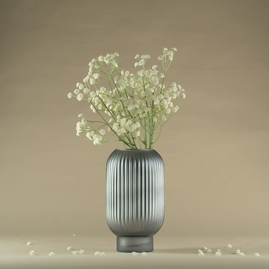Smokey Grey Linear Striped Glass Vase