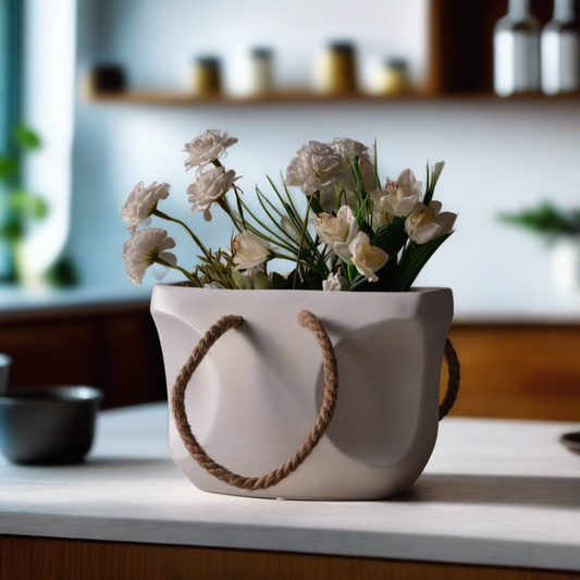 Opertus Basket White Ceramic Flower Vase