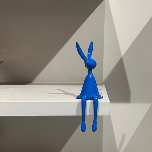 Décor Circle Modern Blue Resin Rabbit Sculpture for Living Room – Luxury Home Decor

