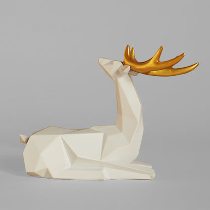 Elegant white and gold ceramic deer statue side view – modern minimal deer figurine