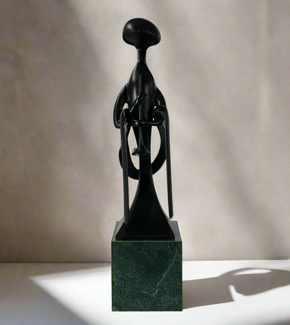 Japandi Clarinet Man Sculpture with Marble Base (4 feet)