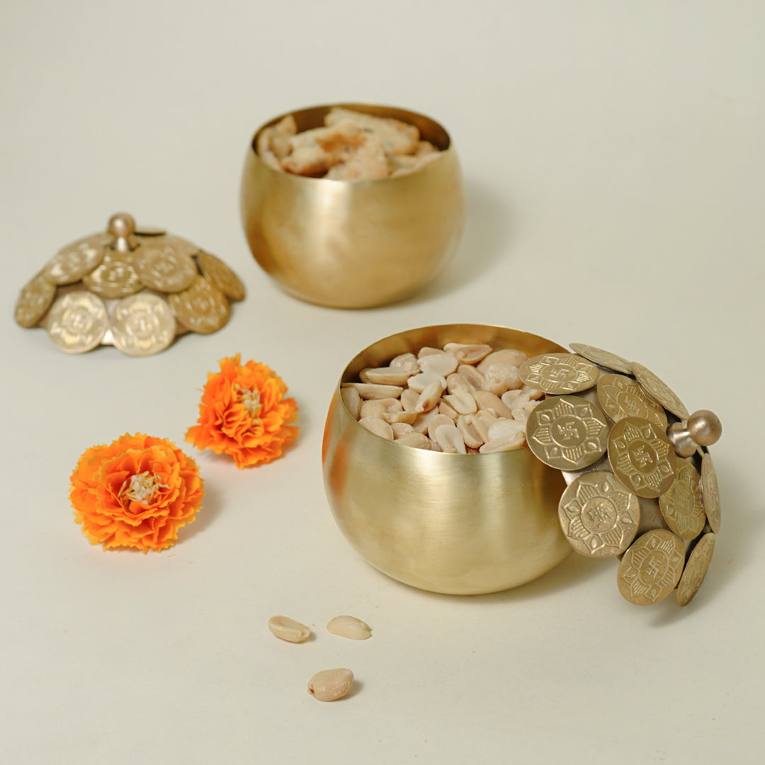 Kansa Brass Coin Nut bowl Gift Box (set of 2)