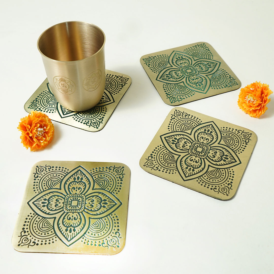 Kansa Engraved Brass Coasters (set of 2)