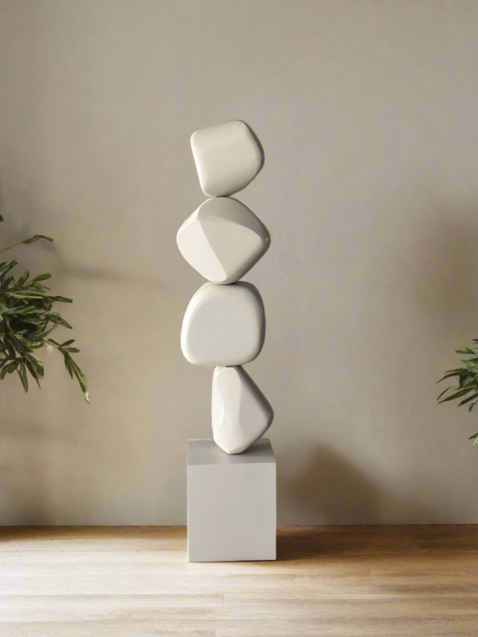 Large Wabi Sabi Ivory Wooden Sculpture 5 ft – full view in living room