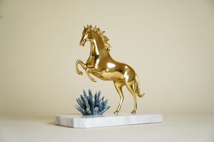 Majestic Horse Brass Sculpture – Luxury Crystal & Marble Decor Piece