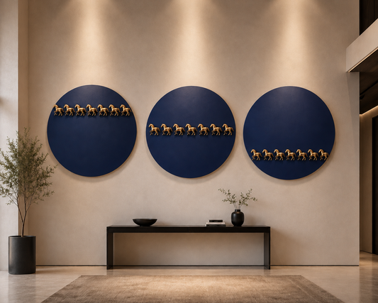 Brass Horse Sphere Metal Wall Art (Set of 3) | Contemporary Art Installation